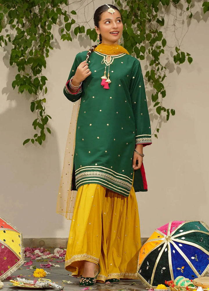 Ochre Pret Embroidered Raw Silk 3 Piece Suit MHD-11