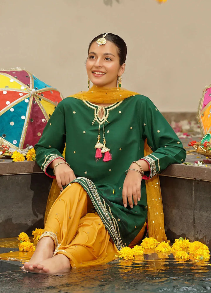 Ochre Pret Embroidered Raw Silk 3 Piece Suit MHD-11