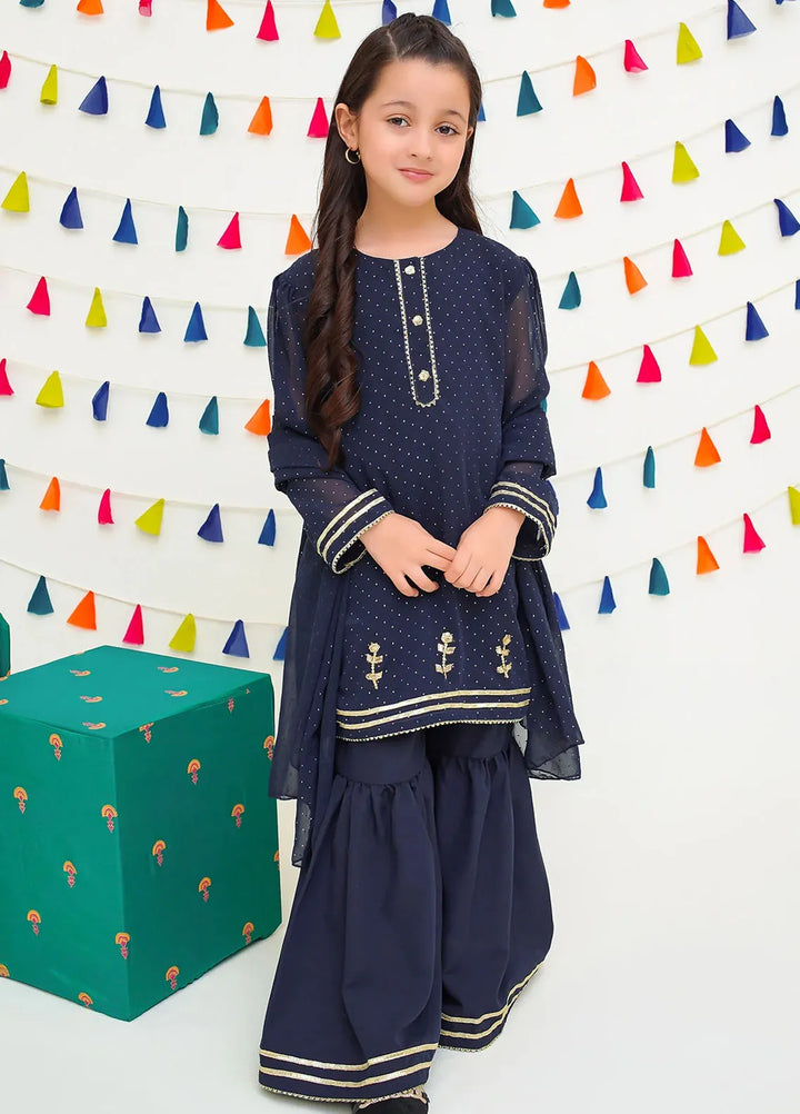 Ochre Pret Printed Chiffon 3 Piece Suit For Kids INCF-12