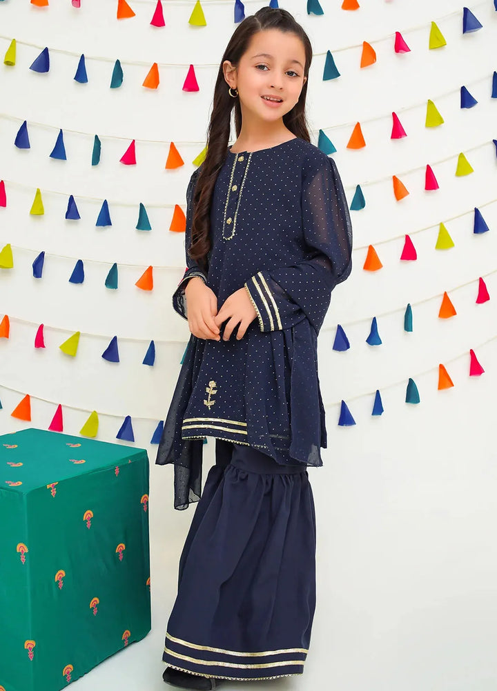 Ochre Pret Printed Chiffon 3 Piece Suit For Kids INCF-12