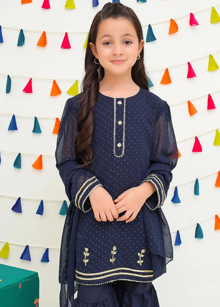 Ochre Pret Printed Chiffon 3 Piece Suit For Kids INCF-12