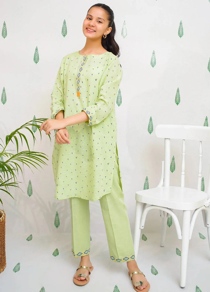 Ochre Pret Printed Cotton 2 Piece Suit For Girls OFW-COR-87