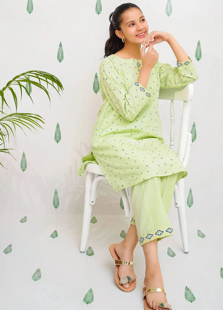 Ochre Pret Printed Cotton 2 Piece Suit For Girls OFW-COR-87