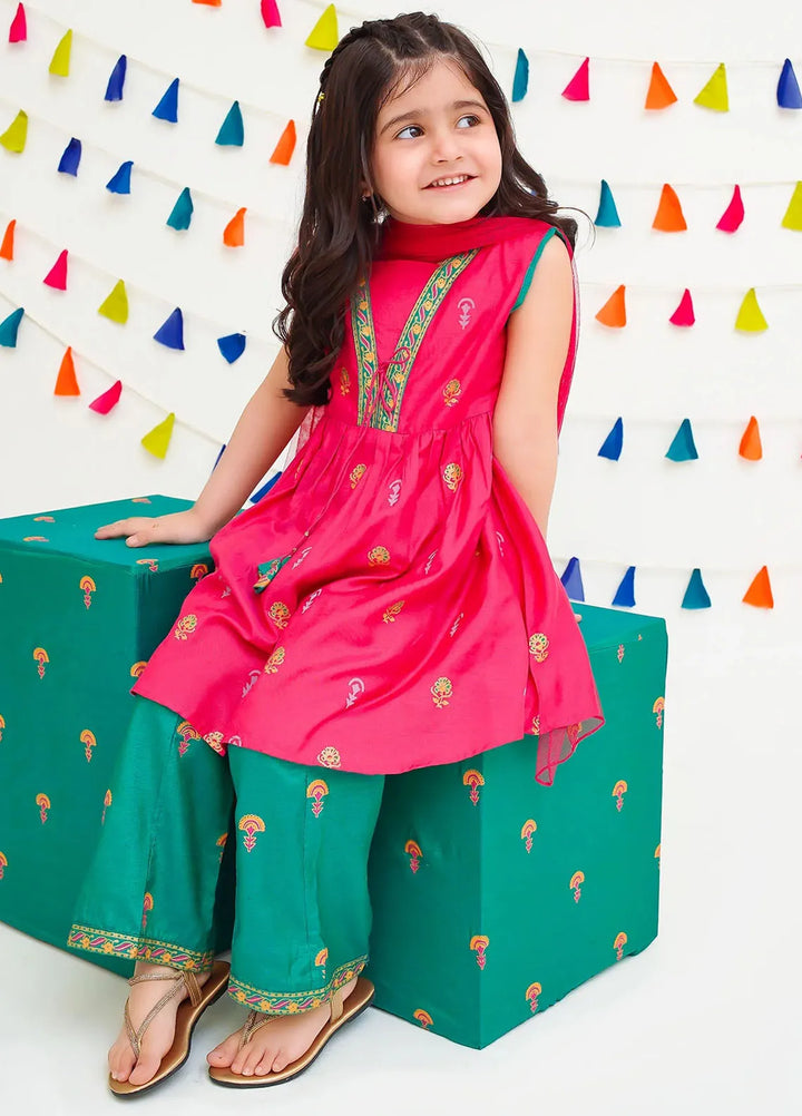 Ochre Pret Printed Cotton 3 Piece Suit For Kids INRJ-05