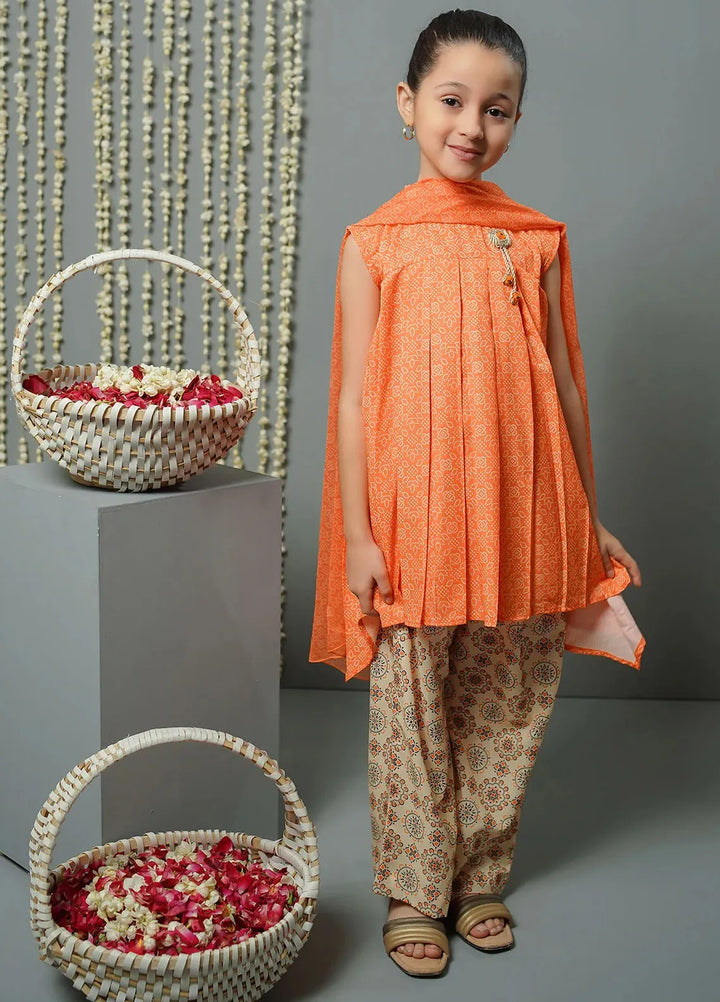Ochre Pret Printed Lawn 3 Piece Suit For Kids INDP-06