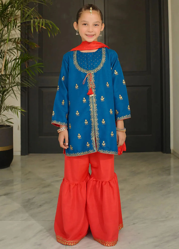 Ochre Pret Printed Raw Silk 3 Piece Suit INMHD-02