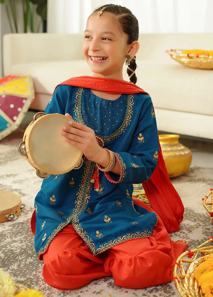 Ochre Pret Printed Raw Silk 3 Piece Suit INMHD-02