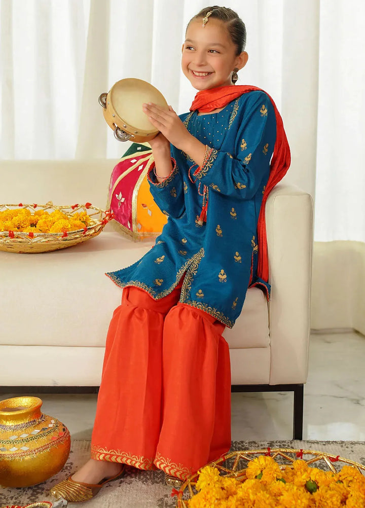 Ochre Pret Printed Raw Silk 3 Piece Suit INMHD-02