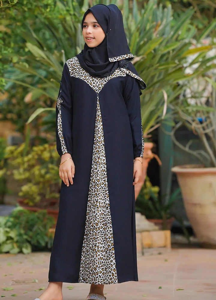 Ochre  Printed Georgette Abaya with Scarf ABA-03