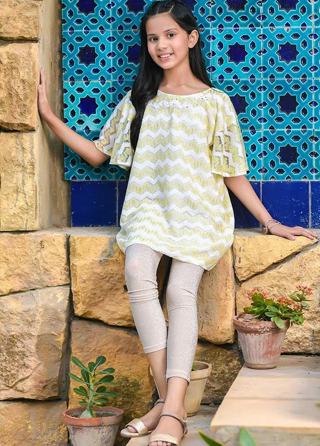 Ochre Girls Top - Off-White & Gold Top Only OWT-345