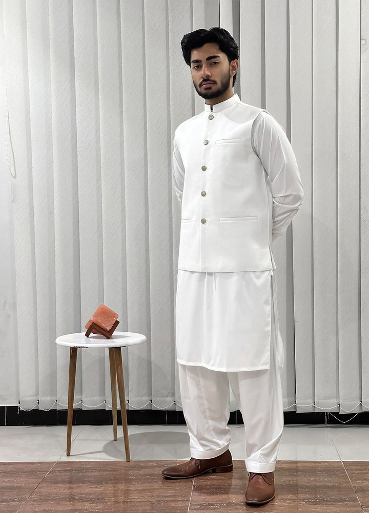 Off White Kurta Shalwar with Waistcoat