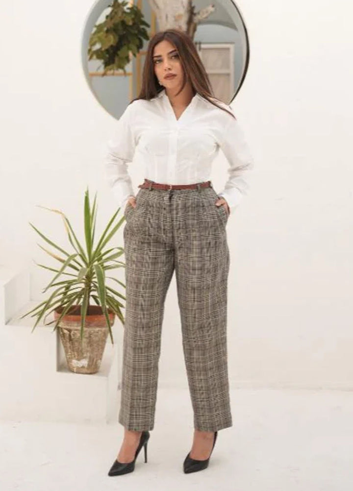 Old Money by Apricocia Pret Textured Cotton Pant Khaki Straight Pant