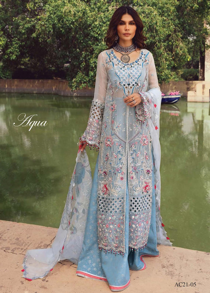 Opulence By Anaya Embroidered Chiffon Suits Unstitched 3 Piece AKC21O AC21-05 Aqua - Luxury Collection