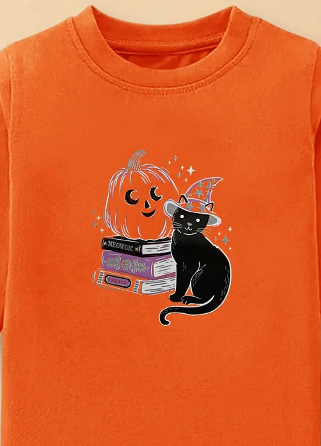Baby Nest Orange Magic And Meow Pumpkin Printed Full Sleeves T shirt for Kids - BNDR-52