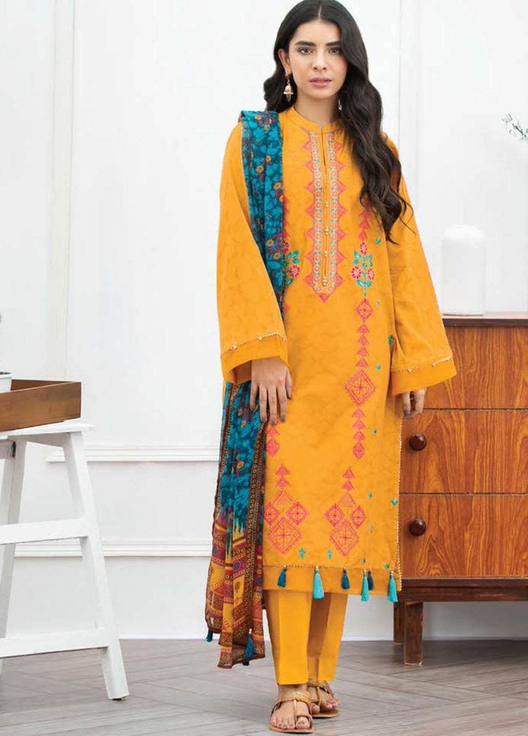 Ayeleen By Orient Textile Embroidered Jacquard Suits Unstitched 3 Piece OT21A 161 ( MUSTARD ) - Summer Collection