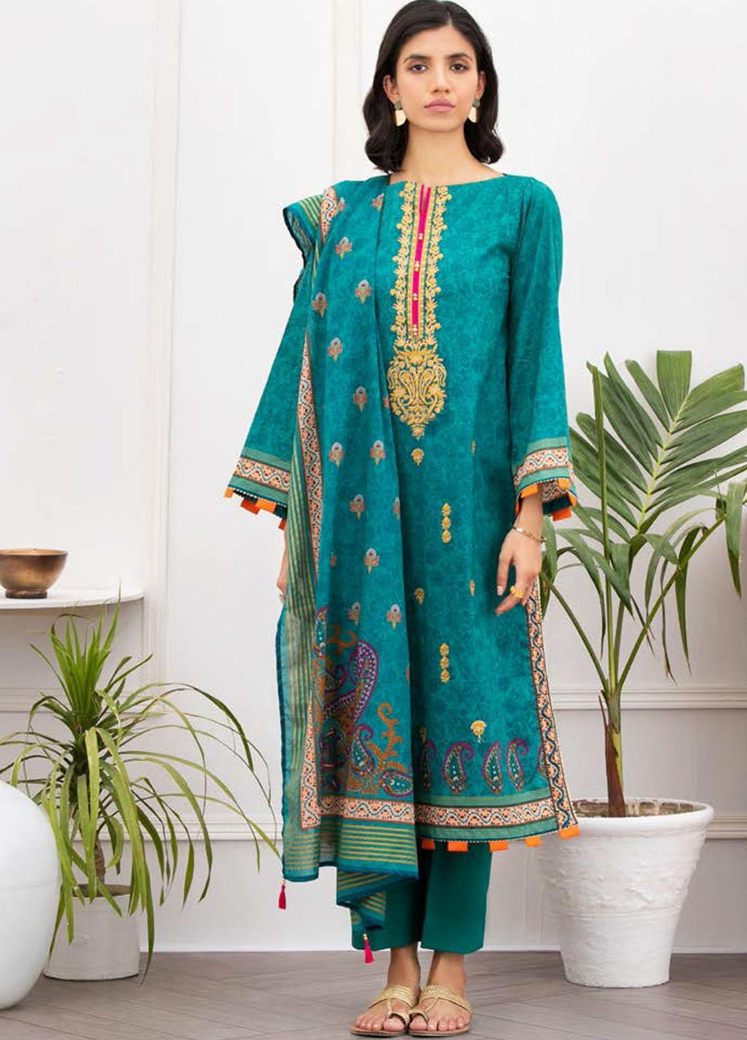 Ayeleen By Orient Textile Embroidered Lawn Suits Unstitched 3 Piece OT21A 165 ( TEAL ) - Summer Collection