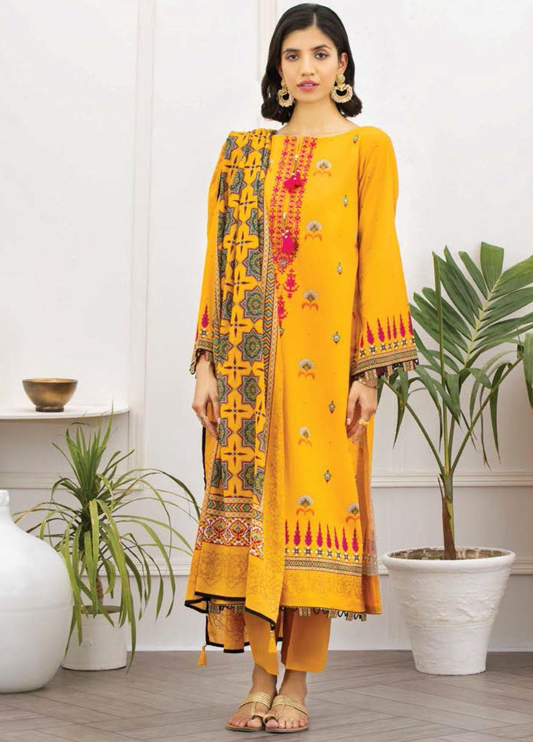 Ayeleen By Orient Textile Embroidered Lawn Suits Unstitched 3 Piece OT21A 167 ( YELLOW ) - Summer Collection