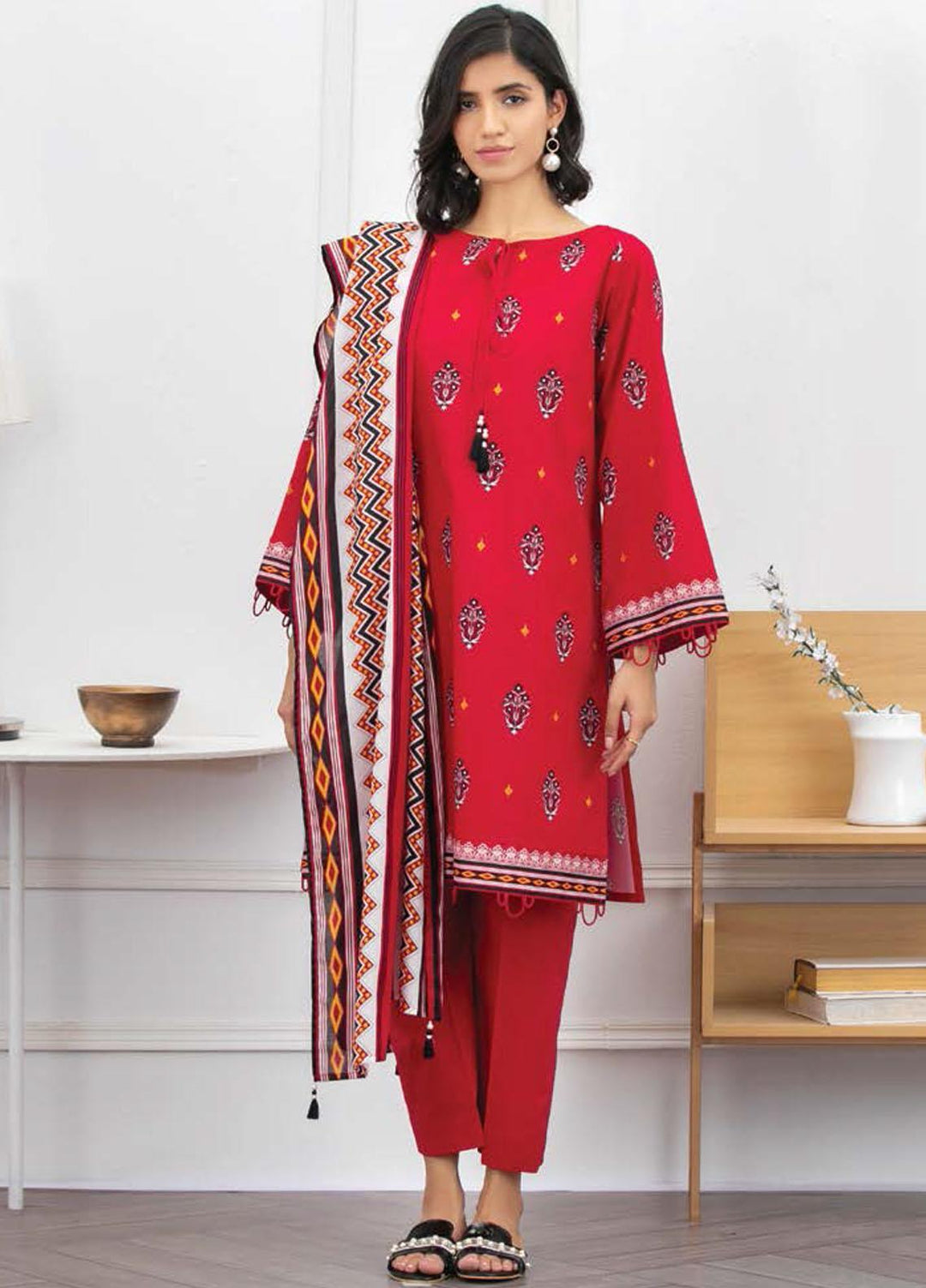 Ayeleen By Orient Textile Printed Lawn Suits Unstitched 3 Piece OT21A 173 ( RED ) - Summer Collection