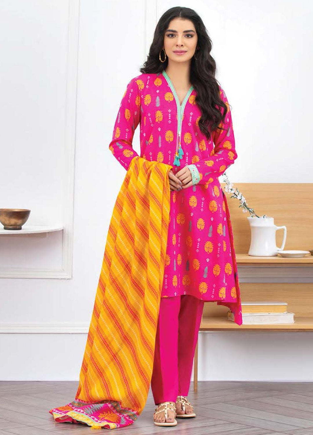 Ayeleen By Orient Textile Printed Lawn Suits Unstitched 3 Piece OT21A 177 ( PINK ) - Summer Collection
