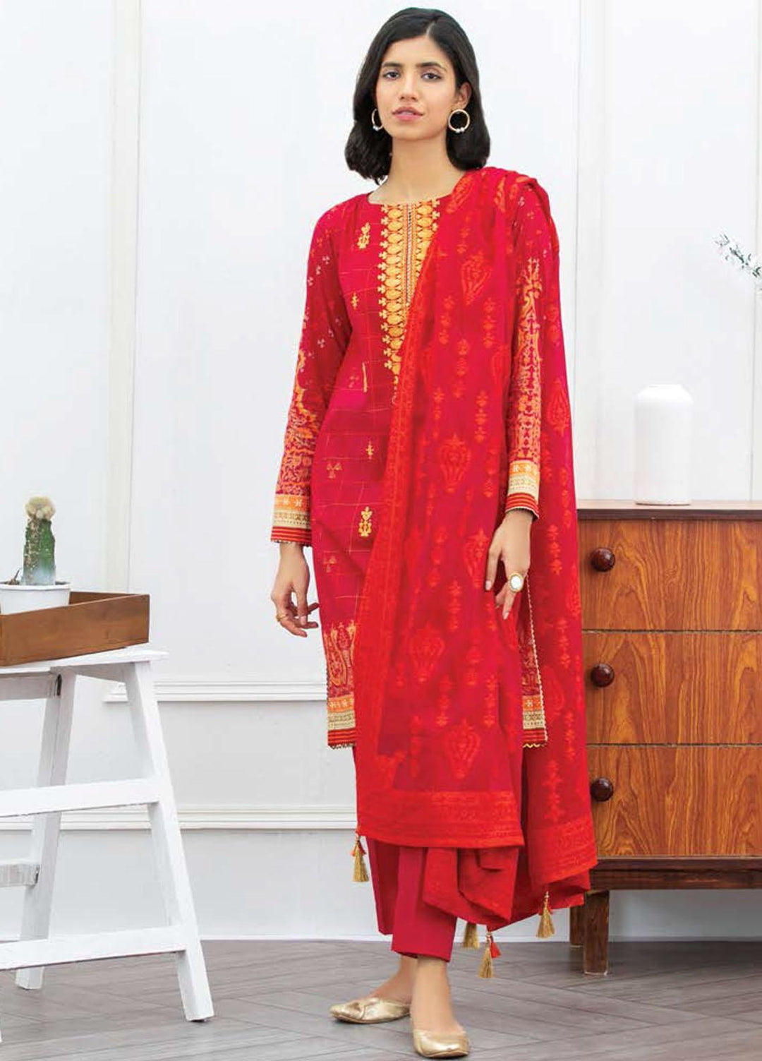 Ayeleen By Orient Textile Embroidered Lawn Suits Unstitched 3 Piece OT21A 181 ( RED ) - Summer Collection