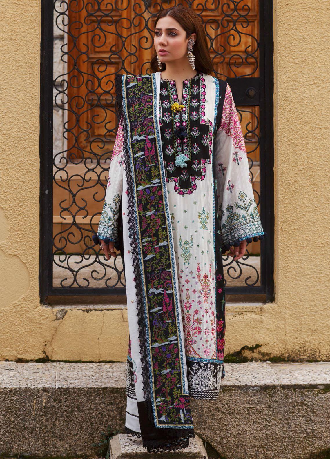 Elan Embroidered Lawn Suits Unstitched 3 Piece EL21OR EL21-02-A Zel - Summer Collection