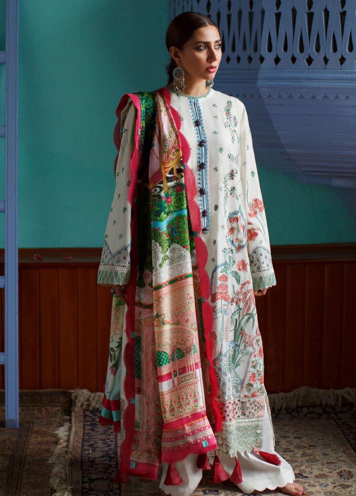 Elan Embroidered Lawn Suits Unstitched 3 Piece EL21OR EL21-12-A Lunara - Summer Collection