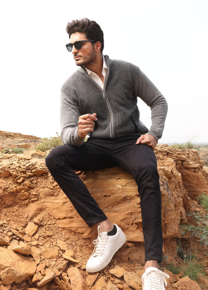 Oxford Woolen Full Sleeves Men Sweaters -  602 F-S ZIP GRAY MIX