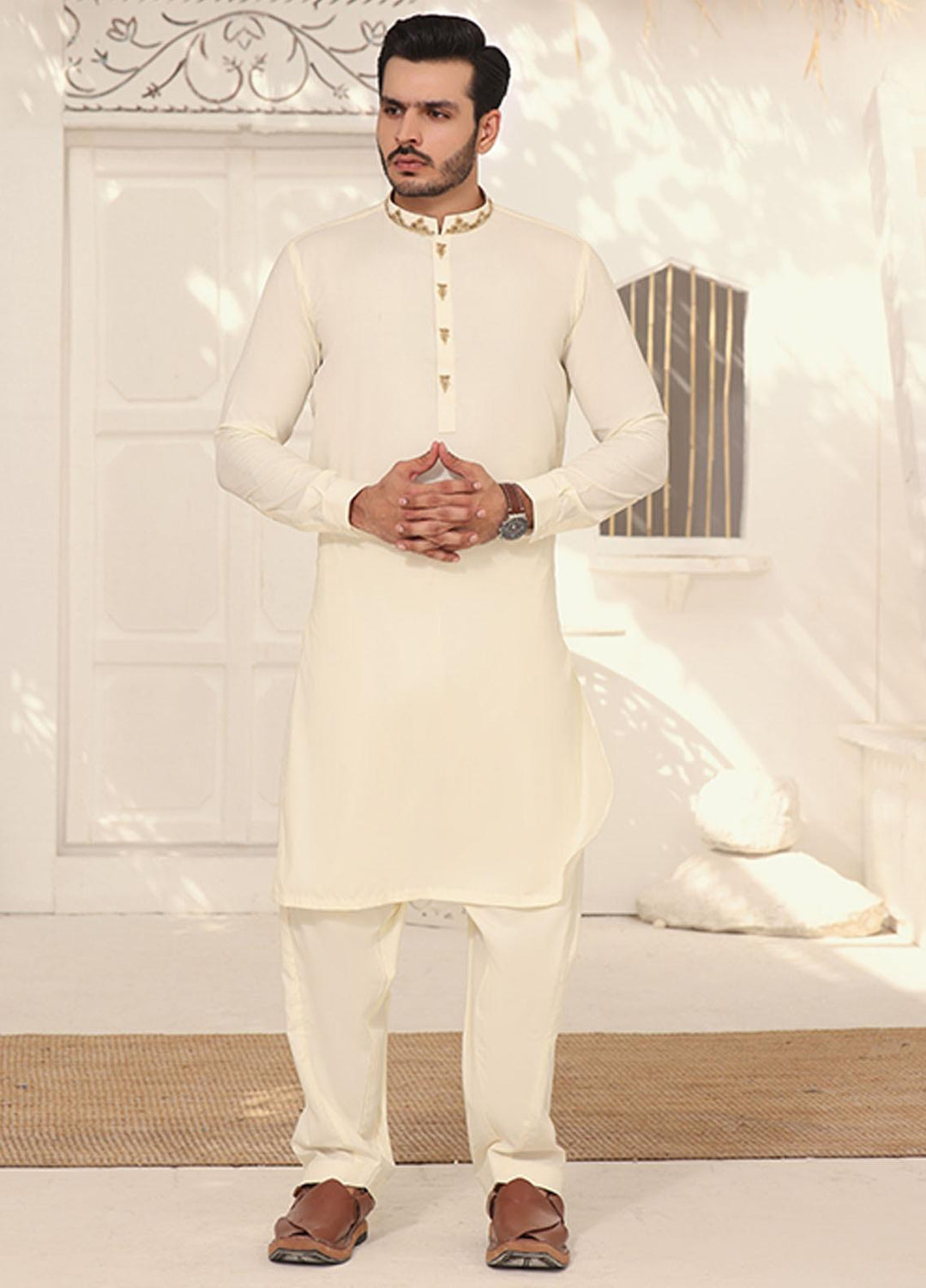 Bin Musab Blended Formal Kameez Shalwar for Men - MB-000010 Oyster Cream