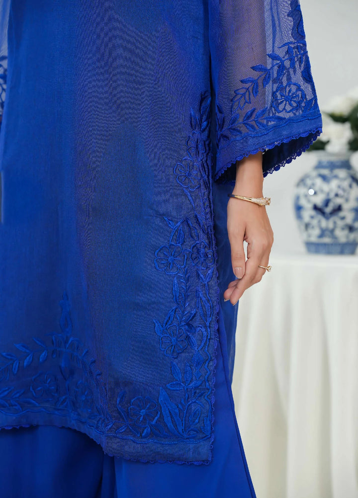 Silcot Pret Embroidered Khaddi Net Royal Azure - Winter Collection