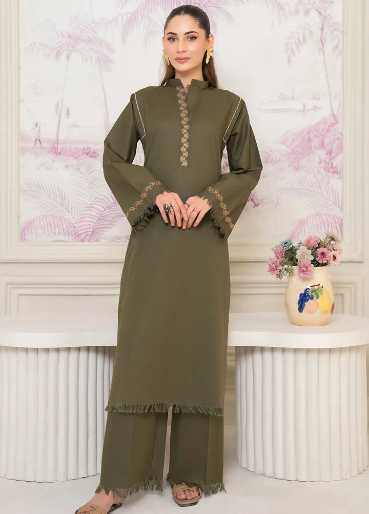 Panache Apparel Pret Embroidered Khaddar 2 Piece Suit Pine