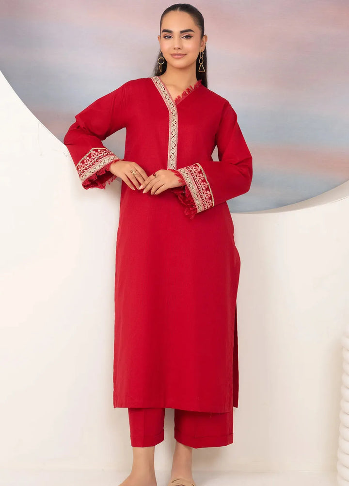 Panache Apparel Pret Embroidered Khaddar 2 Piece Suit Scarlet