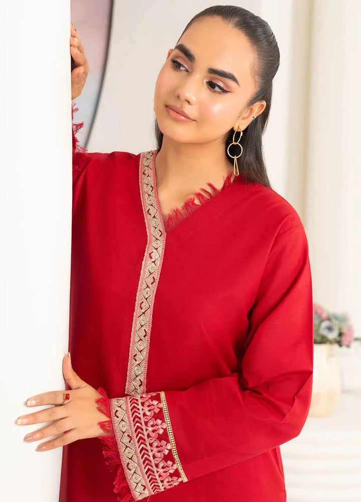 Panache Apparel Pret Embroidered Khaddar 2 Piece Suit Scarlet