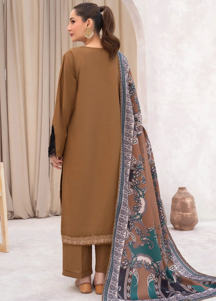 Panache Apparel Pret Embroidered Khaddar 3 Piece Suit Caramel