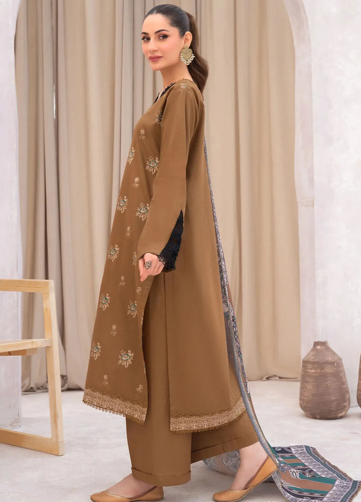 Panache Apparel Pret Embroidered Khaddar 3 Piece Suit Caramel