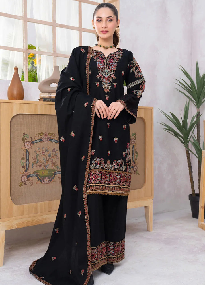 Panache Apparel Pret Embroidered Khaddar 3 Piece Suit Charcoal