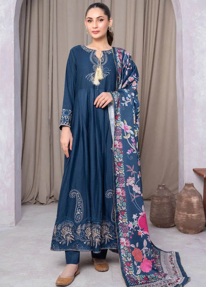 Panache Apparel Pret Embroidered Khaddar 3 Piece Suit Deep Sea