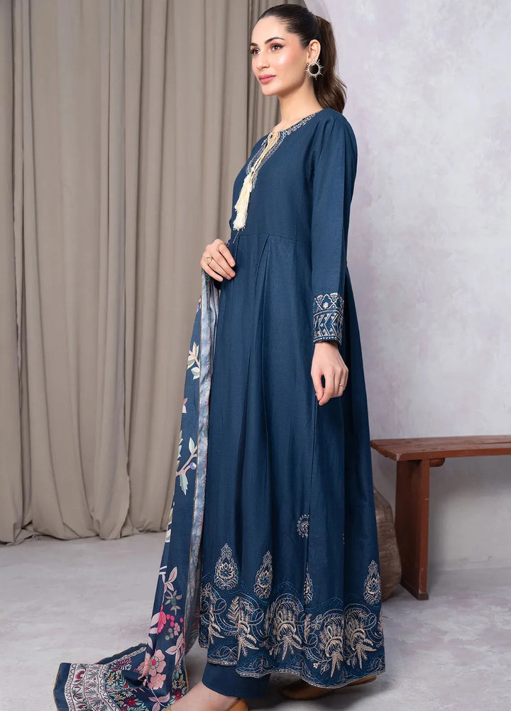 Panache Apparel Pret Embroidered Khaddar 3 Piece Suit Deep Sea