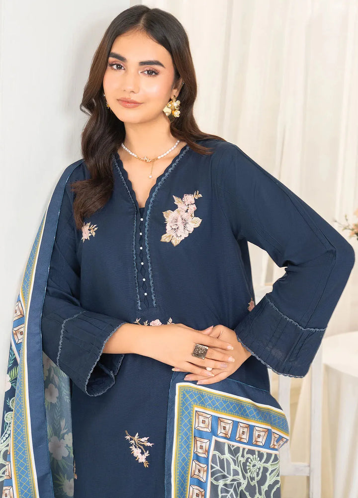 Panache Apparel Pret Embroidered Khaddar 3 Piece Suit Navy Frost
