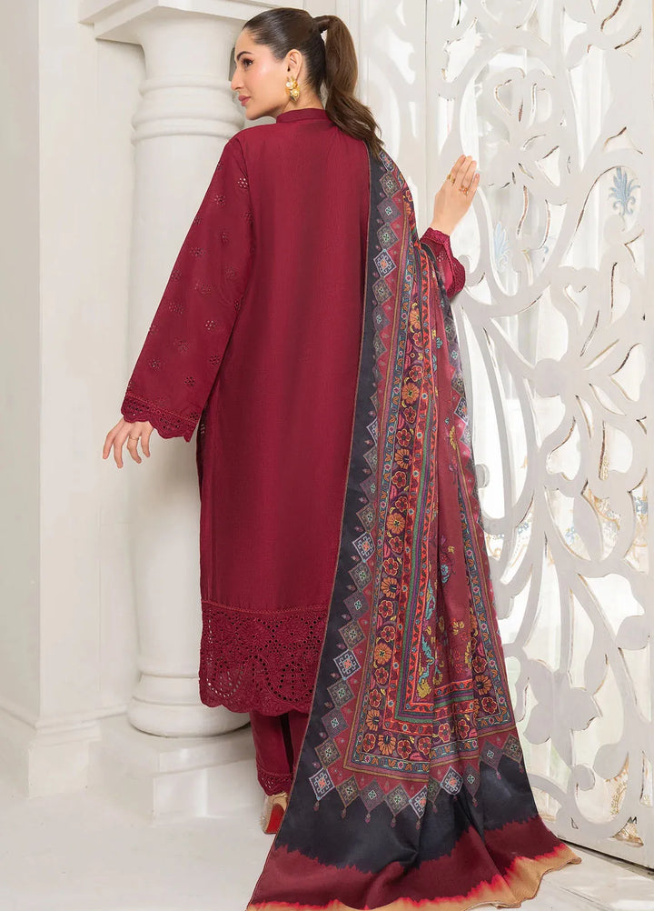 Panache Apparel Pret Embroidered Khaddi 3 Piece Suit Wild Rose