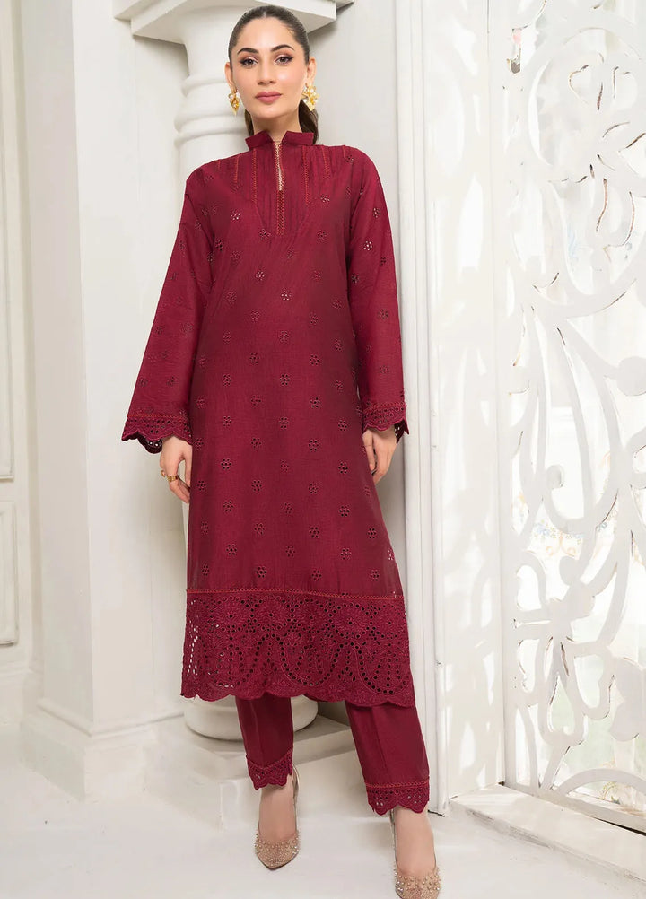 Panache Apparel Pret Embroidered Khaddi 3 Piece Suit Wild Rose
