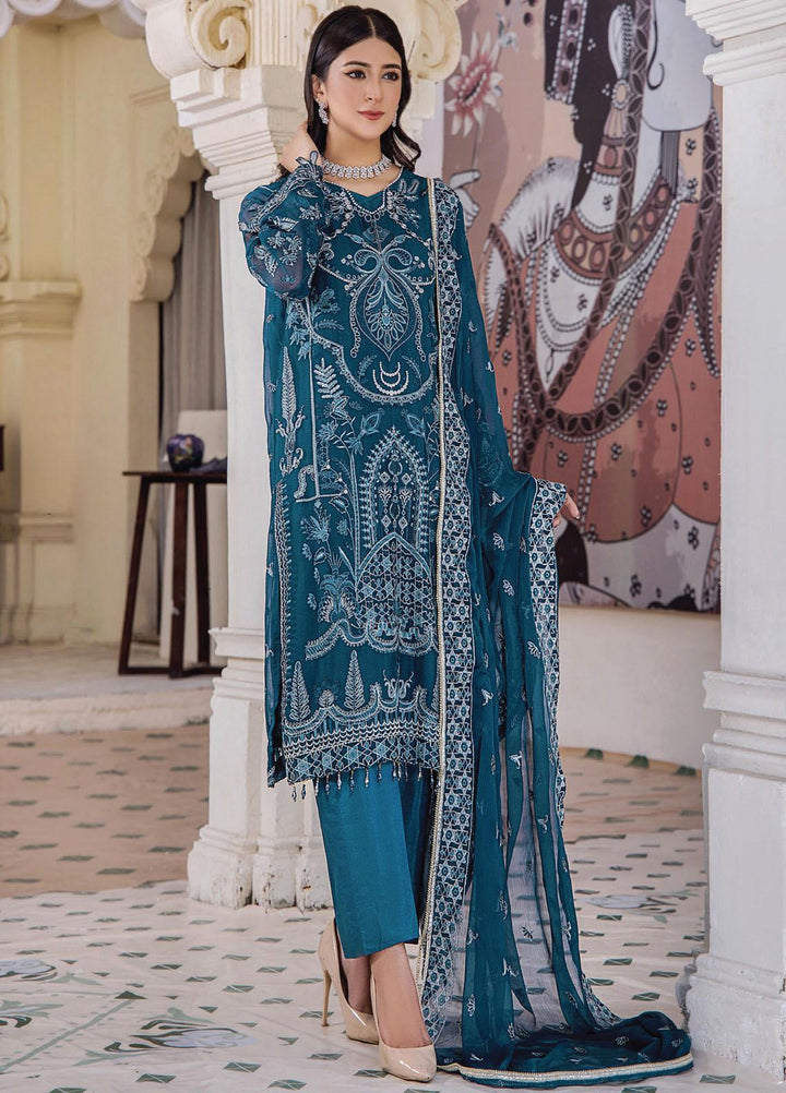 Pareesha By Humdum Embroidered Chiffon Suits Unstitched 3 Piece HD23P-2 D-08 - Luxury Collection