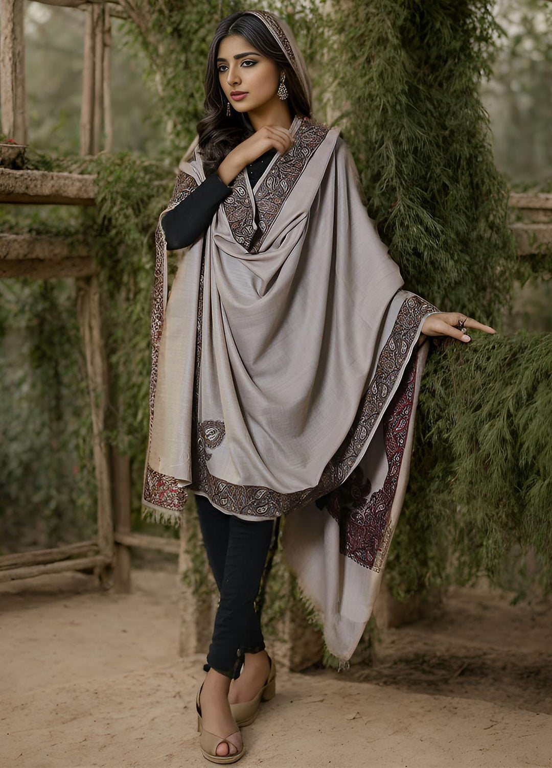 Sanaulla Exclusive Range  Pashmina  Mama D-18 Beige - Women Shawls