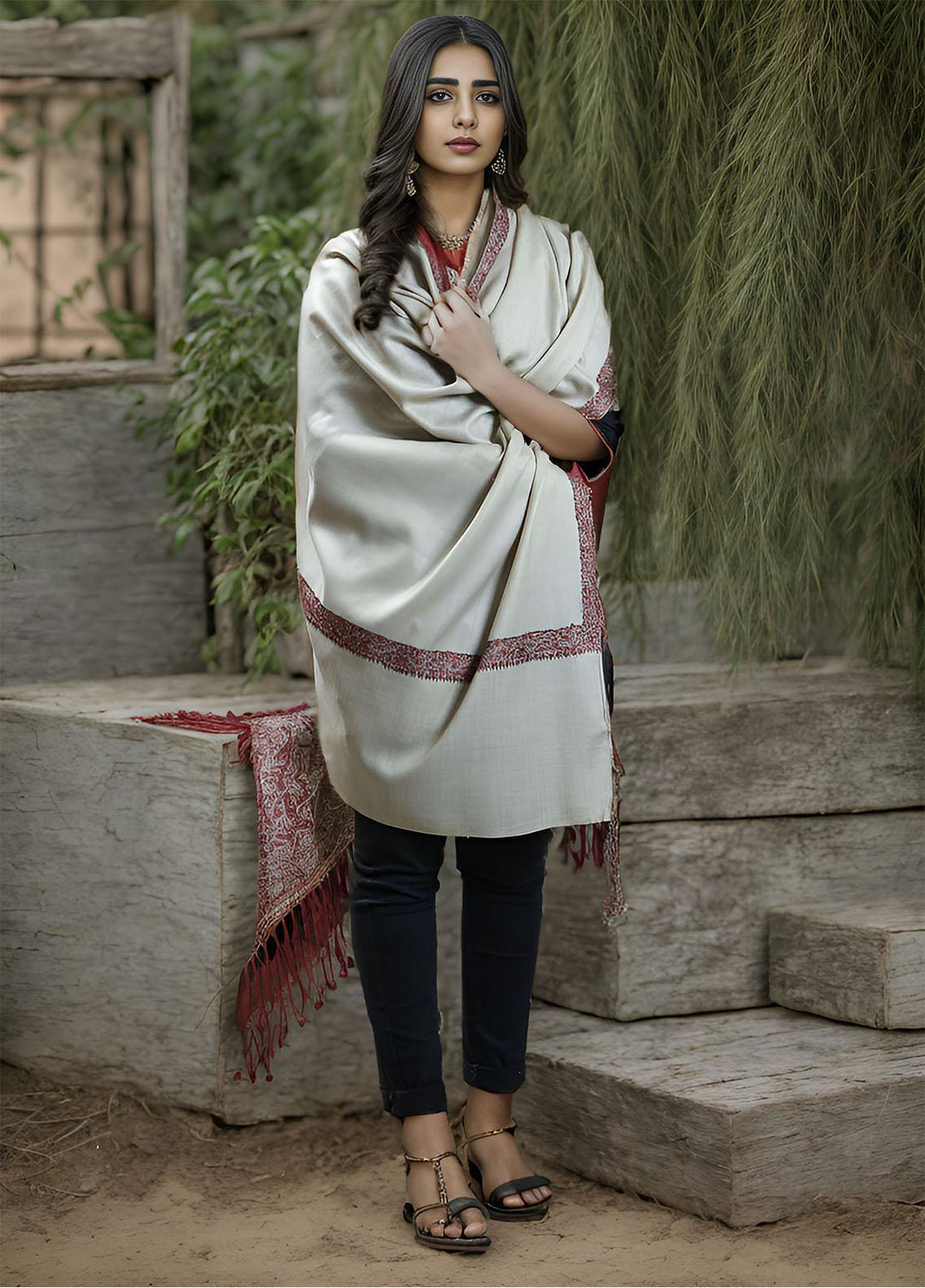 Sanaulla Exclusive Range  Pashmina  KPS 781 D-24 L Brown 1 - Women Shawls