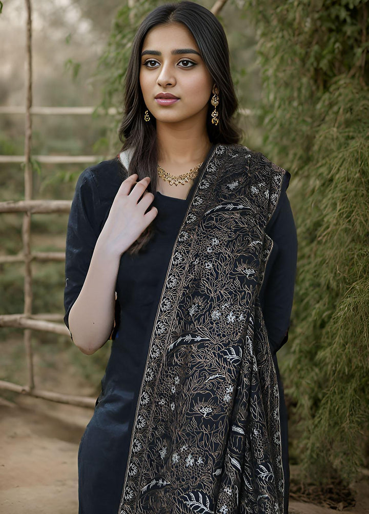 Sanaulla Exclusive Range  Pashmina  KPS 781 D-56 Black 1 - Women Shawls