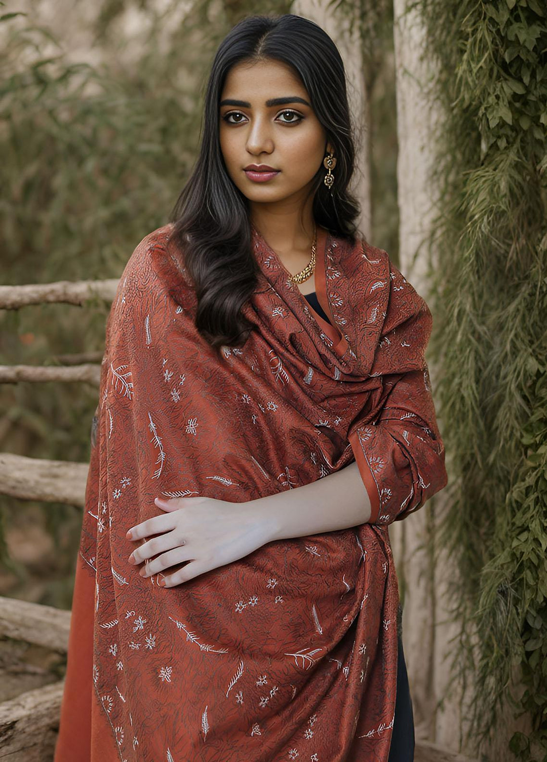 Sanaulla Exclusive Range  Pashmina  KPS 781 D-56 Rust - Women Shawls