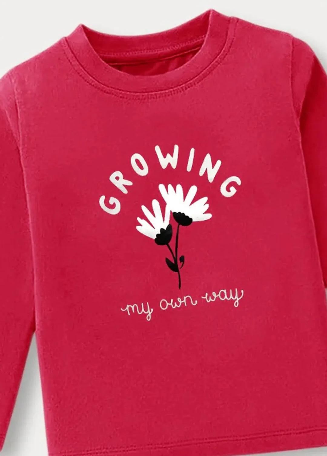 Baby Nest Pink Flower Growing My Own Way Printed Full Sleeves T shirt for Kids - BNDR-49