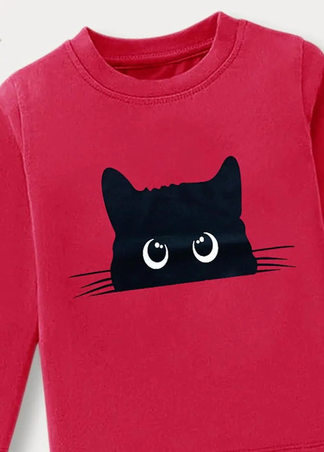 Baby Nest Pink Peekaboo Cat Printed Full Sleeves T shirt for Kids - BNDR-85