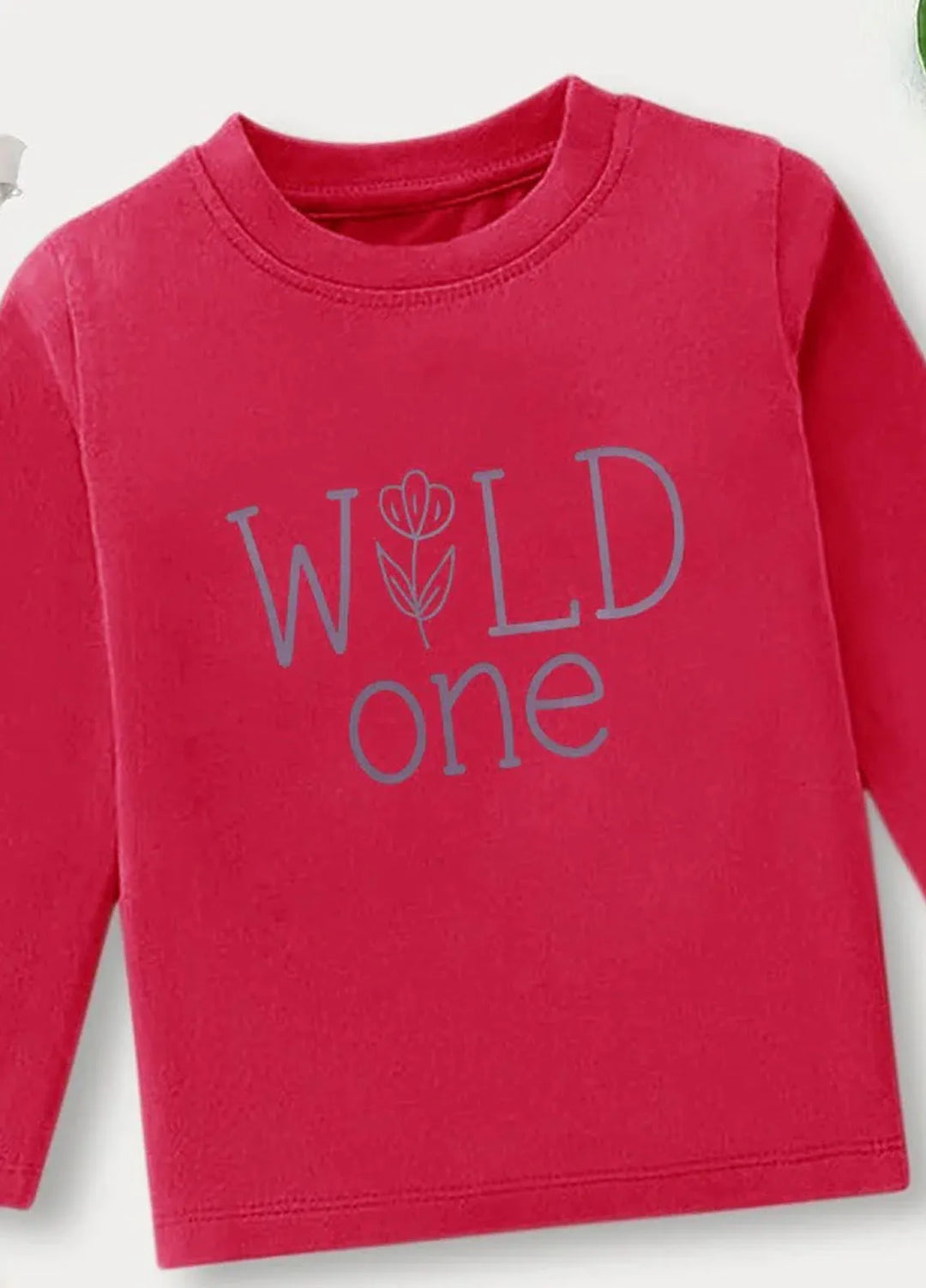 Baby Nest Pink Wild One Floral Printed Full Sleeves T shirt for Kids - BNDR-87