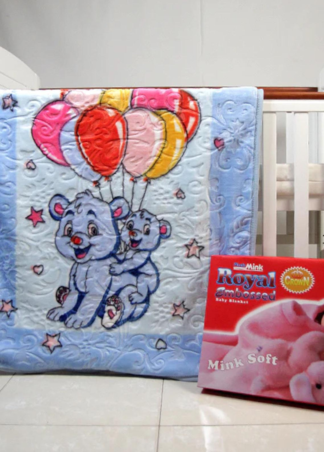 Plush Mink Blanket Baby Blanket Royal Embossed Baby Blue - Baby Product