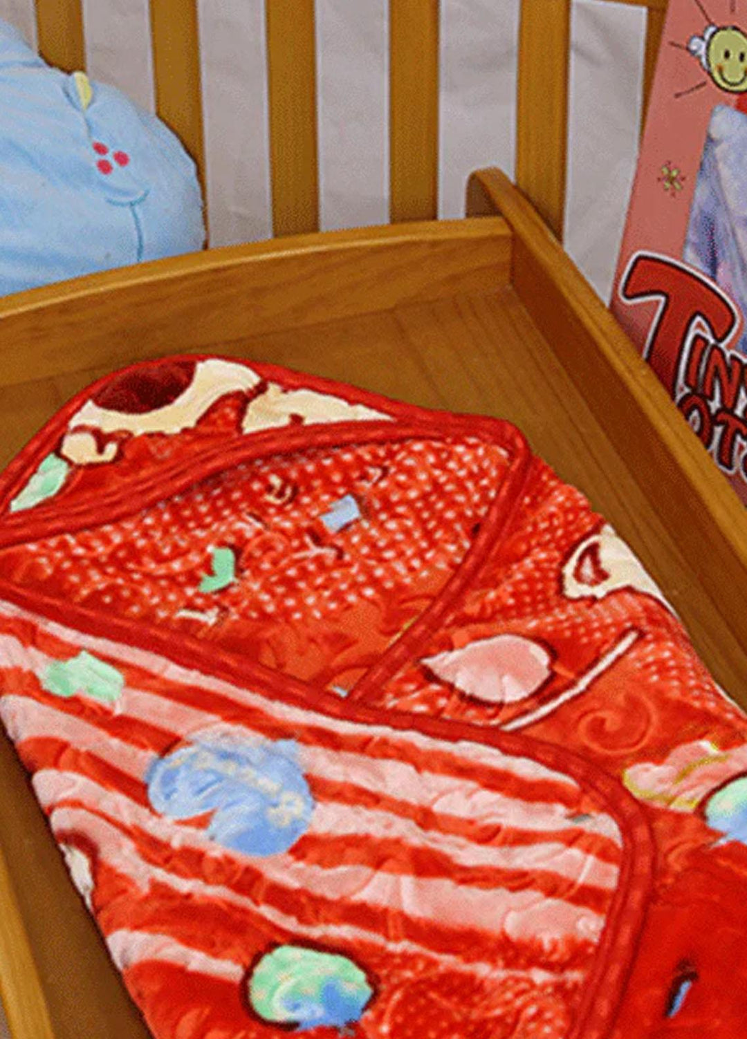 Plush Mink Baby Hooded Blanket- Tiny Tots Hood - Red Color - Baby Product